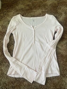Light Pink Ribbed Henley Long-Sleeve Top
